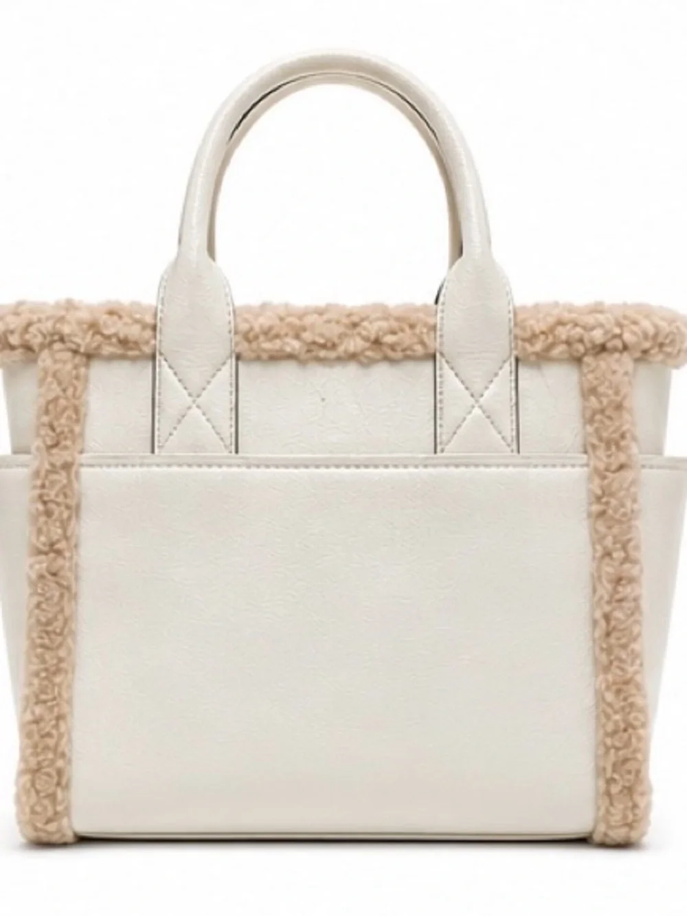 Kate Spade New York Cream Sherpa Trim Tote Crossbody Bag Winter Cozy Chic